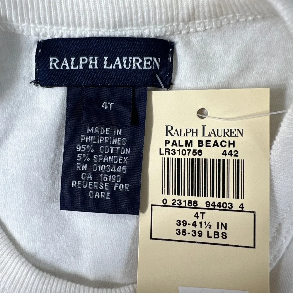 Ralph Lauren Dress Girls 4T Blue White Palm Beach Sleeveless Logo Pocket VTG NWT